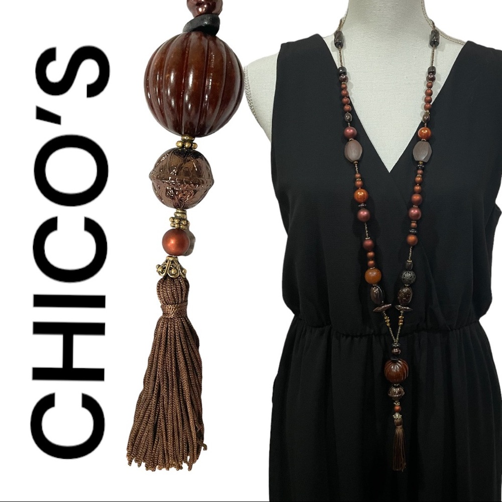 CHICO’S beaded long necklace Fall colors!